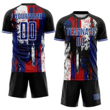 Custom Black Royal Red-White USA Style Patriotic Splatter Sublimation Soccer Uniform Jersey