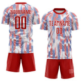 Custom White Red-Royal USA Style Patriotic Wave Sublimation Soccer Uniform Jersey