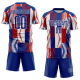 Custom Royal White-Red USA Style Patriotic Geometric Lines Sublimation Soccer Uniform Jersey