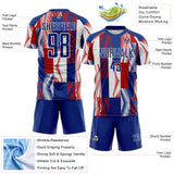Custom Royal White-Red USA Style Patriotic Geometric Lines Sublimation Soccer Uniform Jersey