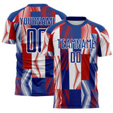 Custom Royal White-Red USA Style Patriotic Geometric Lines Sublimation Soccer Uniform Jersey