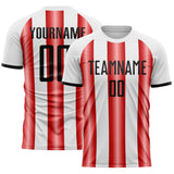 Custom White Black-Red Gradient Vertical Stripe Argentina Style Sublimation Soccer Uniform Jersey