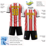 Custom White Gold Red-Black Gradient Vertical Stripe Argentina Style Sublimation Soccer Uniform Jersey