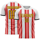 Custom White Gold Red-Black Gradient Vertical Stripe Argentina Style Sublimation Soccer Uniform Jersey