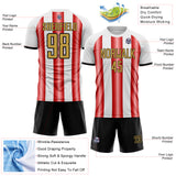 Custom White Old Gold Red-Black Gradient Vertical Stripe Argentina Style Sublimation Soccer Uniform Jersey