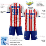 Custom White Royal-Red Gradient Vertical Stripe Argentina Style Sublimation Soccer Uniform Jersey