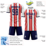 Custom White Navy-Red Gradient Vertical Stripe Argentina Style Sublimation Soccer Uniform Jersey