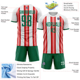 Custom White Kelly Green-Red Gradient Vertical Stripe Argentina Style Sublimation Soccer Uniform Jersey