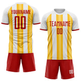 Custom White Red-Gold Gradient Vertical Stripe Argentina Style Sublimation Soccer Uniform Jersey