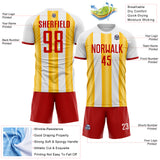 Custom White Red-Gold Gradient Vertical Stripe Argentina Style Sublimation Soccer Uniform Jersey