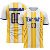 Custom White Royal-Gold Gradient Vertical Stripe Argentina Style Sublimation Soccer Uniform Jersey