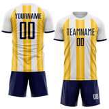 Custom White Navy-Gold Gradient Vertical Stripe Argentina Style Sublimation Soccer Uniform Jersey