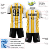 Custom White Black-Gold Gradient Vertical Stripe Argentina Style Sublimation Soccer Uniform Jersey