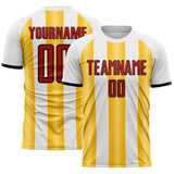 Custom White Red Gold-Black Gradient Vertical Stripe Argentina Style Sublimation Soccer Uniform Jersey