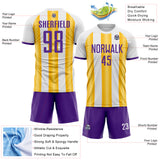 Custom White Purple-Gold Gradient Vertical Stripe Argentina Style Sublimation Soccer Uniform Jersey