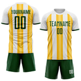 Custom White Green-Gold Gradient Vertical Stripe Argentina Style Sublimation Soccer Uniform Jersey