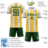 Custom White Green-Gold Gradient Vertical Stripe Argentina Style Sublimation Soccer Uniform Jersey