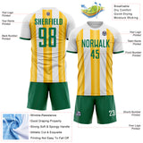 Custom White Kelly Green-Gold Gradient Vertical Stripe Argentina Style Sublimation Soccer Uniform Jersey