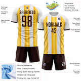 Custom White Brown-Gold Gradient Vertical Stripe Argentina Style Sublimation Soccer Uniform Jersey