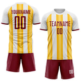 Custom White Crimson-Gold Gradient Vertical Stripe Argentina Style Sublimation Soccer Uniform Jersey