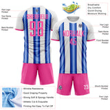 Custom White Pink-Royal Gradient Vertical Stripe Argentina Style Sublimation Soccer Uniform Jersey