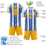 Custom White Gold-Royal Gradient Vertical Stripe Argentina Style Sublimation Soccer Uniform Jersey
