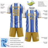 Custom White Old Gold-Royal Gradient Vertical Stripe Argentina Style Sublimation Soccer Uniform Jersey