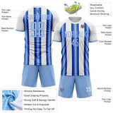 Custom White Light Blue-Royal Gradient Vertical Stripe Argentina Style Sublimation Soccer Uniform Jersey