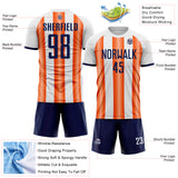 Custom White Navy-Orange Gradient Vertical Stripe Argentina Style Sublimation Soccer Uniform Jersey