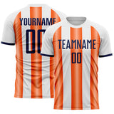 Custom White Navy-Orange Gradient Vertical Stripe Argentina Style Sublimation Soccer Uniform Jersey