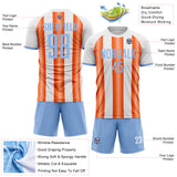 Custom White Light Blue-Orange Gradient Vertical Stripe Argentina Style Sublimation Soccer Uniform Jersey