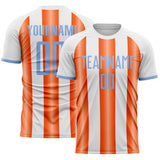 Custom White Light Blue-Orange Gradient Vertical Stripe Argentina Style Sublimation Soccer Uniform Jersey