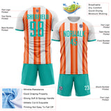 Custom White Aqua-Orange Gradient Vertical Stripe Argentina Style Sublimation Soccer Uniform Jersey