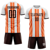 Custom White Brown-Orange Gradient Vertical Stripe Argentina Style Sublimation Soccer Uniform Jersey