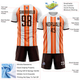 Custom White Brown-Orange Gradient Vertical Stripe Argentina Style Sublimation Soccer Uniform Jersey