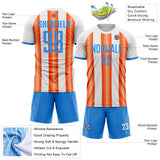 Custom White Powder Blue-Orange Gradient Vertical Stripe Argentina Style Sublimation Soccer Uniform Jersey