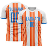 Custom White Powder Blue-Orange Gradient Vertical Stripe Argentina Style Sublimation Soccer Uniform Jersey