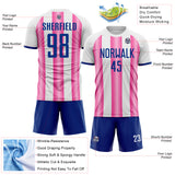 Custom White Royal-Pink Gradient Vertical Stripe Argentina Style Sublimation Soccer Uniform Jersey