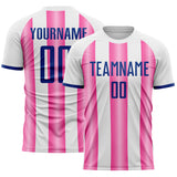 Custom White Royal-Pink Gradient Vertical Stripe Argentina Style Sublimation Soccer Uniform Jersey