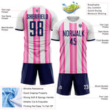 Custom White Navy-Pink Gradient Vertical Stripe Argentina Style Sublimation Soccer Uniform Jersey