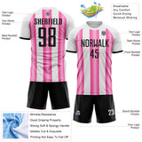 Custom White Black-Pink Gradient Vertical Stripe Argentina Style Sublimation Soccer Uniform Jersey