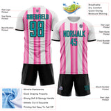 Custom White Teal Pink-Black Gradient Vertical Stripe Argentina Style Sublimation Soccer Uniform Jersey