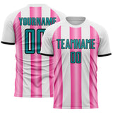 Custom White Teal Pink-Black Gradient Vertical Stripe Argentina Style Sublimation Soccer Uniform Jersey