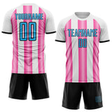 Custom White Sky Blue Pink-Black Gradient Vertical Stripe Argentina Style Sublimation Soccer Uniform Jersey