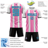 Custom White Sky Blue Pink-Black Gradient Vertical Stripe Argentina Style Sublimation Soccer Uniform Jersey