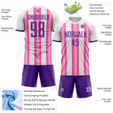 Custom White Purple-Pink Gradient Vertical Stripe Argentina Style Sublimation Soccer Uniform Jersey