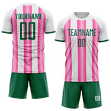 Custom White Kelly Green-Pink Gradient Vertical Stripe Argentina Style Sublimation Soccer Uniform Jersey