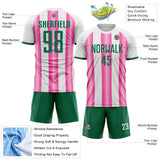 Custom White Kelly Green-Pink Gradient Vertical Stripe Argentina Style Sublimation Soccer Uniform Jersey