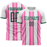 Custom White Kelly Green-Pink Gradient Vertical Stripe Argentina Style Sublimation Soccer Uniform Jersey