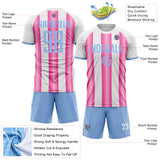 Custom White Light Blue-Pink Gradient Vertical Stripe Argentina Style Sublimation Soccer Uniform Jersey